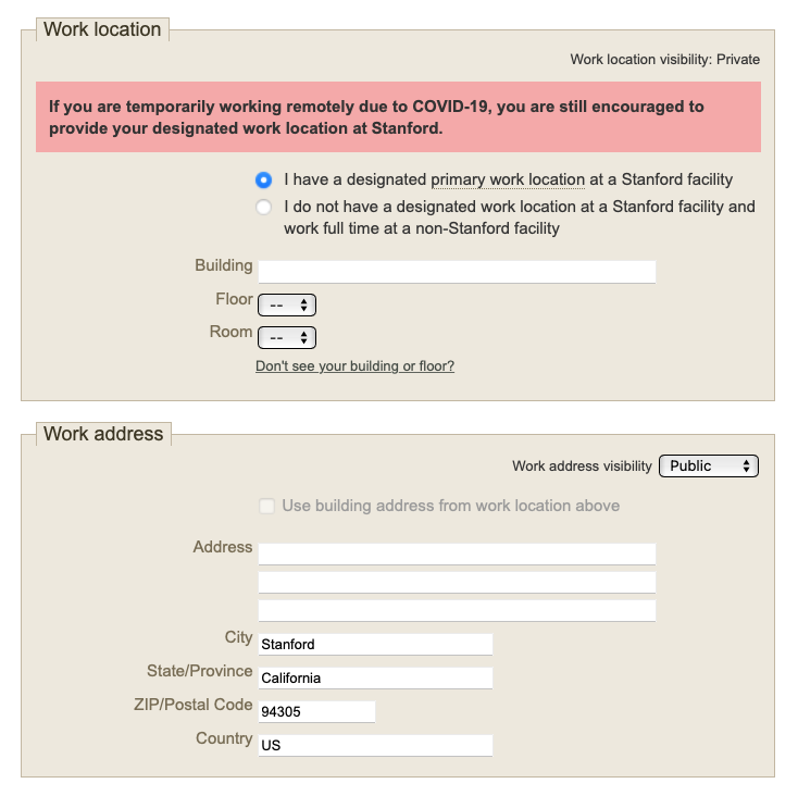 Enter Your Primary Work Location In StanfordYou University IT